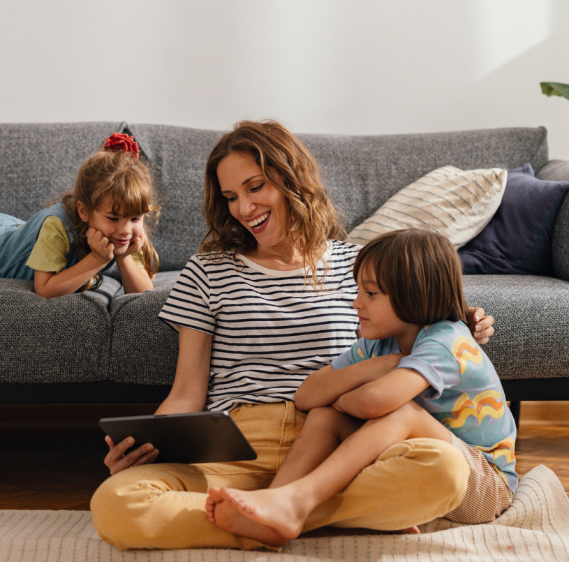 family in living room